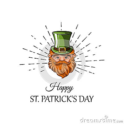 Leprechaun, Irish man head, St. Patrick s Day design, cartoon character portrait. Vector illustration. Vector Illustration