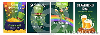 Leprechaun party invitations. St patrick typographic invitation template, saint patricks day irish beer festival celtic Vector Illustration