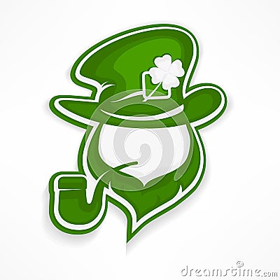 Leprechaun with pipe on white Vector Illustration