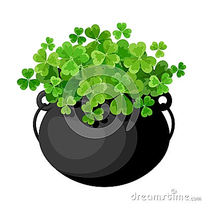 Leprechauns pot with shamrock. Vector Illustration