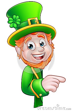 Leprechaun St Patricks Day Cartoon Mascot Pointing Vector Illustration