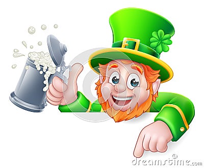 Leprechaun St Patricks Day Pointing Drink Cartoon Vector Illustration