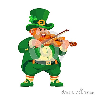 Leprechaun with a violin. Funny musician. Cartoon character. Vector. Vector Illustration