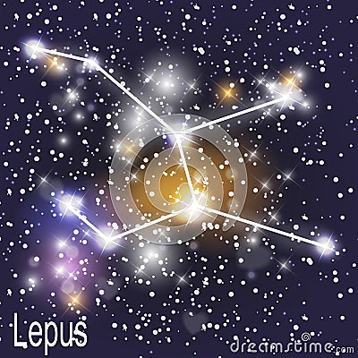 Lepus Constellation with Beautiful Bright Stars on the Background of Cosmic Sky Vector Illustration Stock Photo