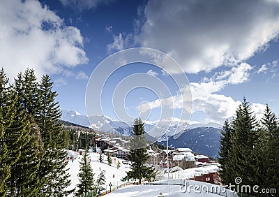 Les arcs french alps ski resort and mountains in france Stock Photo