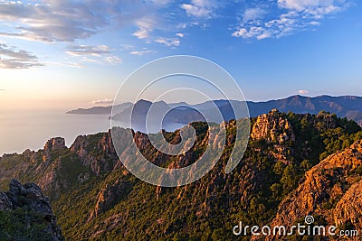 Les Calanche de Piana at sunset, Corsica, France Stock Photo