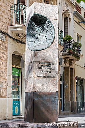 A les Colles de Sant Medir sculpture in Barcelona. Editorial Stock Photo