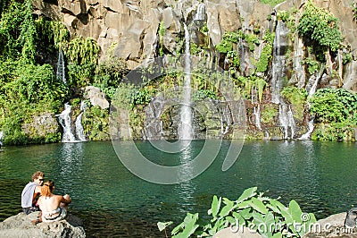 Les Cormorans waterfall on Reunion island, France Editorial Stock Photo