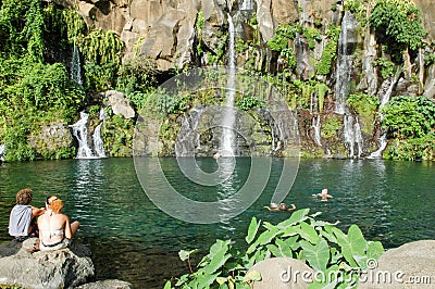 Les Cormorans waterfall on Reunion island, France Editorial Stock Photo