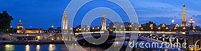 Les Invalides, Pont Alexandre III and the Eiffel Tower in Paris Editorial Stock Photo