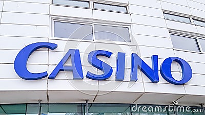 Les Sables-d`Olonne , vendÃ©e / France - 03 15 2020 : Casino Les Sables d`Olonne in Arcachon play money slot machine in atlantic Editorial Stock Photo