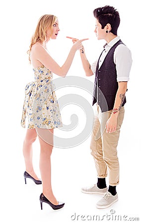 Lesbian couple blaming to each other Stock Photo