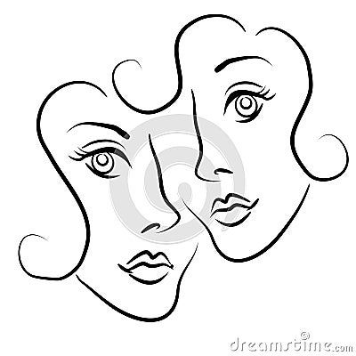 Lesbian Couple Clip Art 2 Cartoon Illustration