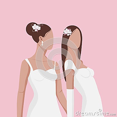 Lesbian couple. Homosexual romantic partners on a wedding Vector Illustration