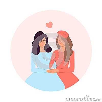 Lesbian couple.Lesbian newlyweds holding hands Vector Illustration