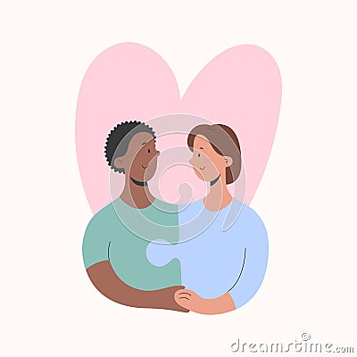 Lesbian couple love concept, two women match each other like puzzle pieces, Homosexual relationship, girlfriends hugging Vector Illustration