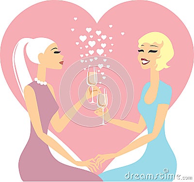 Lesbian couple in love Vector Illustration