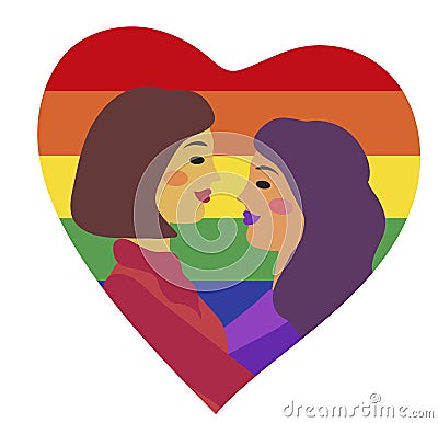 Lesbian couple together. Homosexual romantic partners Vector Illustration