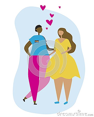 A african american lesbian and girl european and love isolated on a white background for design as Against Homophobia concept, a Vector Illustration