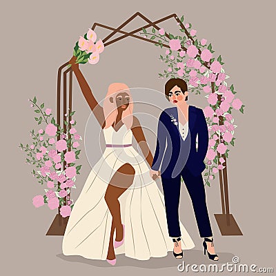 Lesbian happy couple lgbt vector flat illustration Vector Illustration