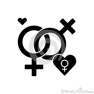 Lesbian relationship symbol black glyph icon Vector Illustration
