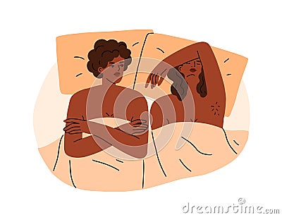 Lesbian women couple in bed. Sex and libido problems, intimacy concept. Crisis in sexual intimate life, relationship Cartoon Illustration