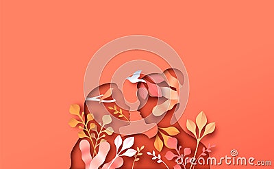 Lesbian women couple with papercut nature plant Vector Illustration