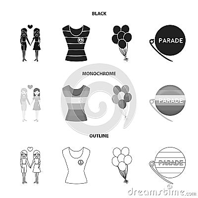 Lesbians, dress, balls, gay parade. Gay set collection icons in black,monochrome,outline style vector symbol stock Vector Illustration