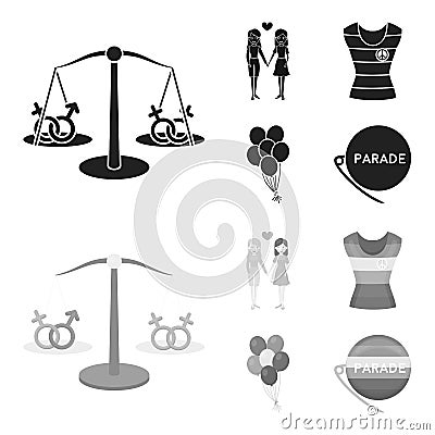 Lesbians, dress, balls, gay parade. Gay set collection icons in black,monochrome style vector symbol stock illustration Vector Illustration