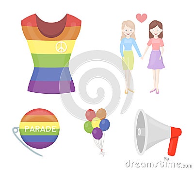 Lesbians, dress, balls, gay parade. Gay set collection icons in cartoon style vector symbol stock illustration web. Vector Illustration