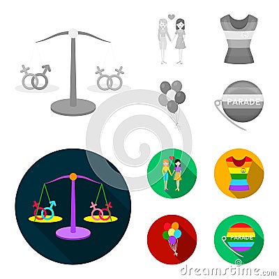 Lesbians, dress, balls, gay parade. Gay set collection icons in monochrome,flat style vector symbol stock illustration Vector Illustration