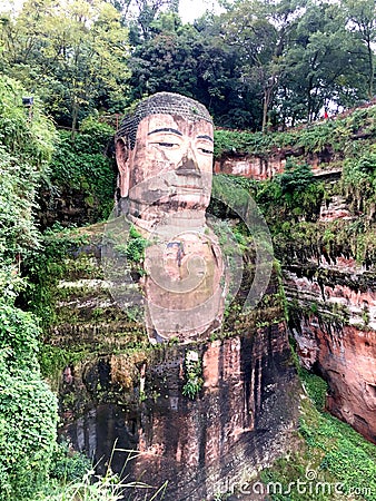 The Leshan Giant Buddha stone carve in Sichuan province in China Stock Photo