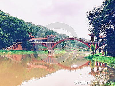 Leshan Haoshang bridge Stock Photo
