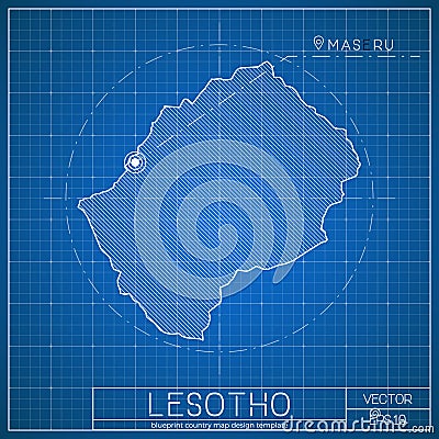 Lesotho blueprint map template with capital city. Vector Illustration