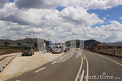 Lesotho border control in the Sani Pass, as seen from the South African side Editorial Stock Photo