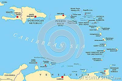 Lesser Antilles political map Vector Illustration