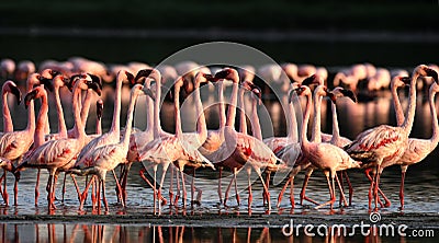 Lesser Flamingo Group Stock Photo