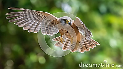 Lesser Kestrel flyin in the forest Stock Photo