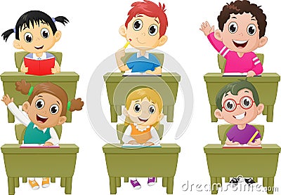 Lesson activities school children in classroom Vector Illustration