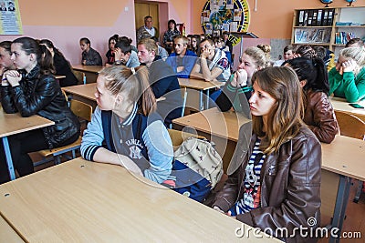 The lesson in Russian school in the Kaluga region. Editorial Stock Photo
