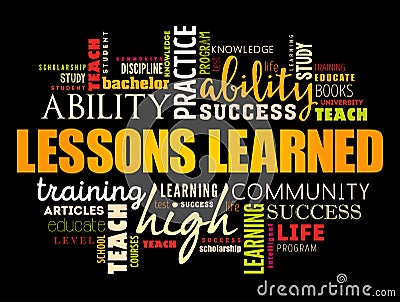 Lessons Learned word cloud collage Stock Photo