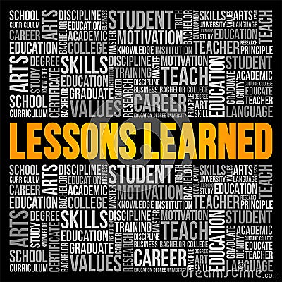 Lessons Learned word cloud, education concept background Stock Photo