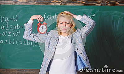 Lessons schedule concept. Time for break. Time has matter for her. Welcome teacher school year. Healthy daily regime Stock Photo