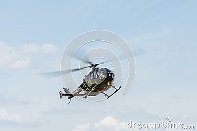 Leszno, Poland - June, 17, 2022: Antidotum Airshow Leszno, Bolkov Bo-105 light twin-engine multi-role helicopter. Editorial Stock Photo