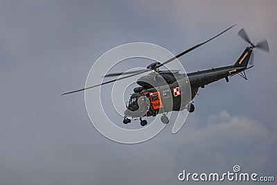 Antidotum Airshow Leszno 2023 and show of flying helicopter and planes alone and in a group Editorial Stock Photo