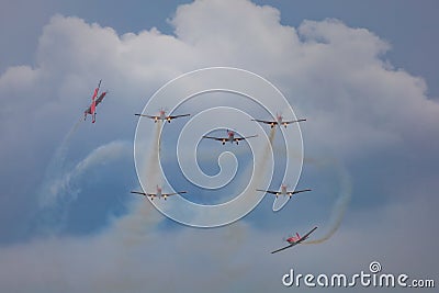 Antidotum Airshow Leszno 2023 and show of flying helicopter and planes alone and in a group Editorial Stock Photo