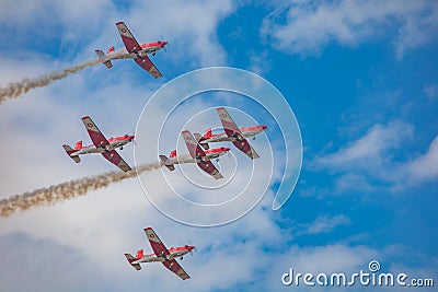 Antidotum Airshow Leszno 2023 and show of flying helicopter and planes alone and in a group Editorial Stock Photo