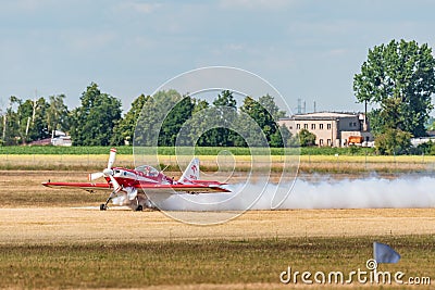 Leszno, Poland - June, 17, 2022: Antidotum Airshow Leszno, Zelazny Aerobatic Team, Zlin 50LS. The pilot takes off from the airport Editorial Stock Photo