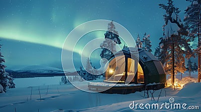 Let the beauty of the Northern Lights lull you into a deep sleep surrounded by the stillness and magnificence of the Stock Photo