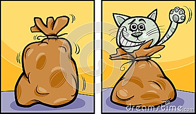 Let the cat out of the bag cartoon Vector Illustration